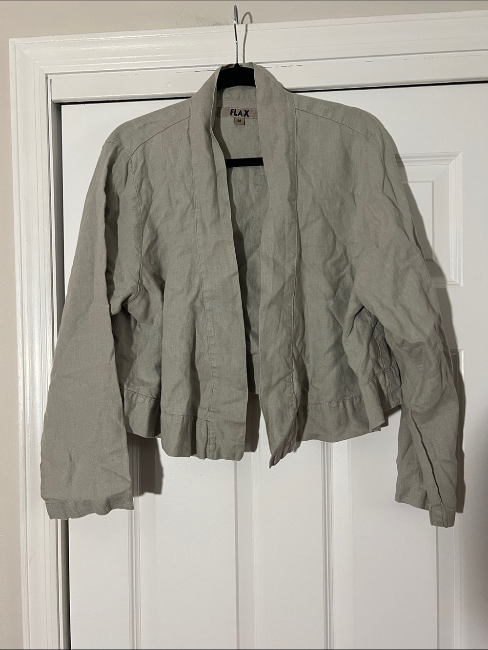 Flax Light Gray Linen Open-Front Cropped Jacket